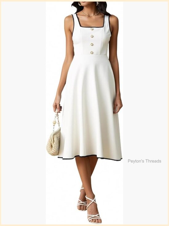 Dresses & Skirts - Elegant Sleeveless Square Neck Midi Cocktail Dress - A Line Fit